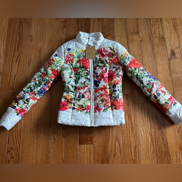 John + Jenn Jackets & Blazers - John + Jenn White Floral Puffer Jacket - Women's Quilted Coat Lightweight NWT XS